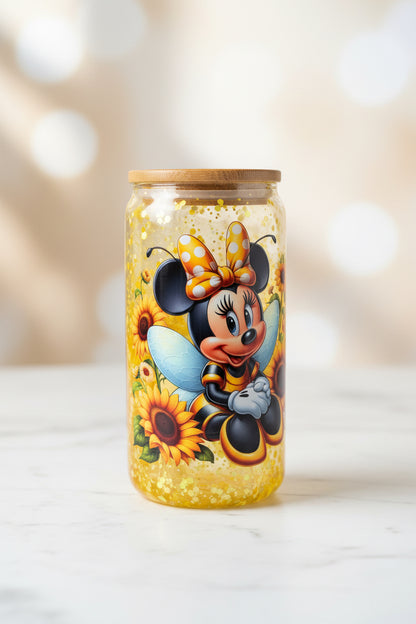 Bumble Bee Mouse 16 oz Glitter Snowglobe Tumbler