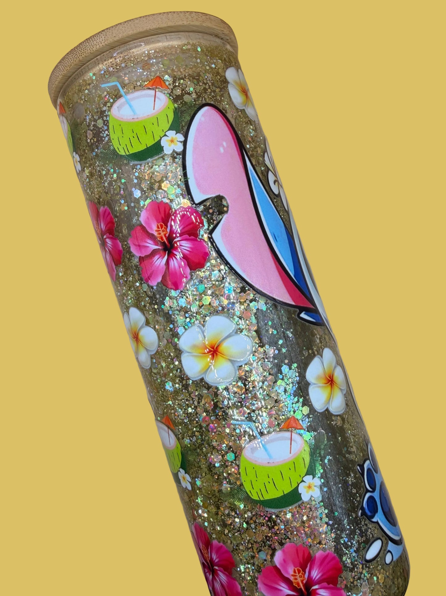 Stitch 20 oz Glitter Snowglobe Tumbler