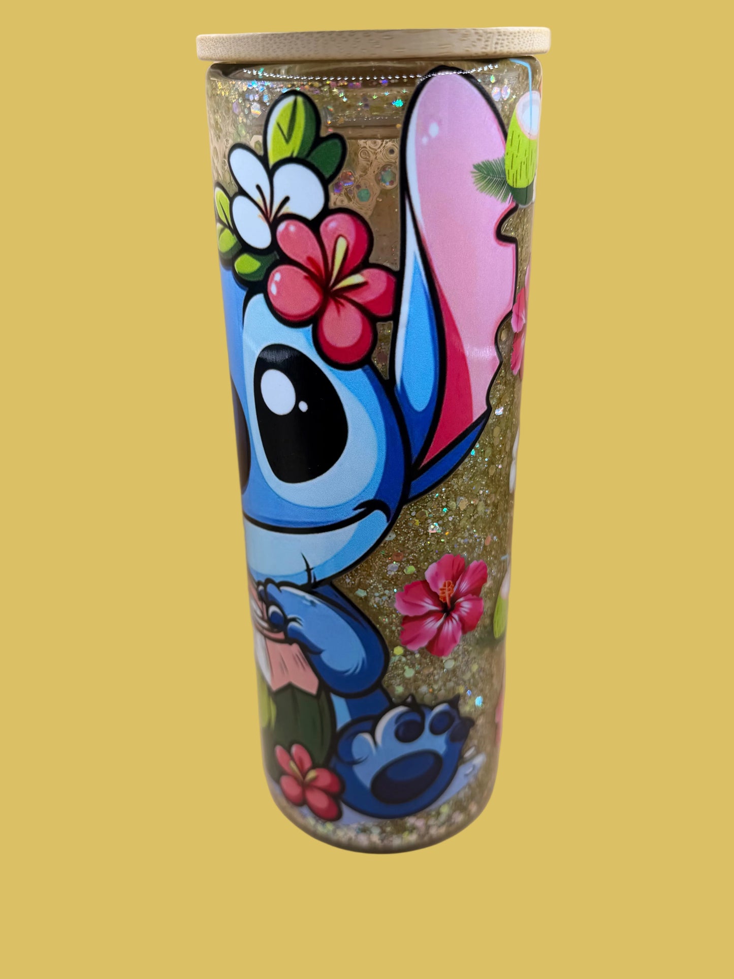 Stitch 20 oz Glitter Snowglobe Tumbler