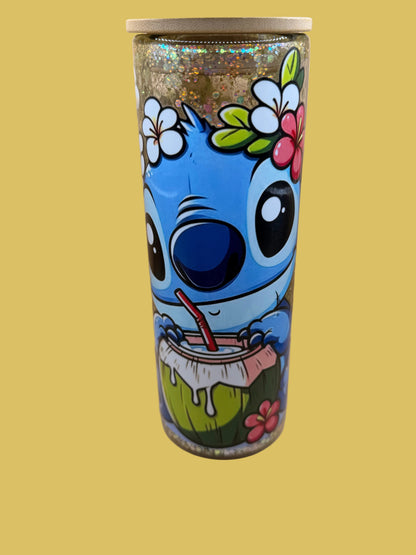 Stitch 20 oz Glitter Snowglobe Tumbler